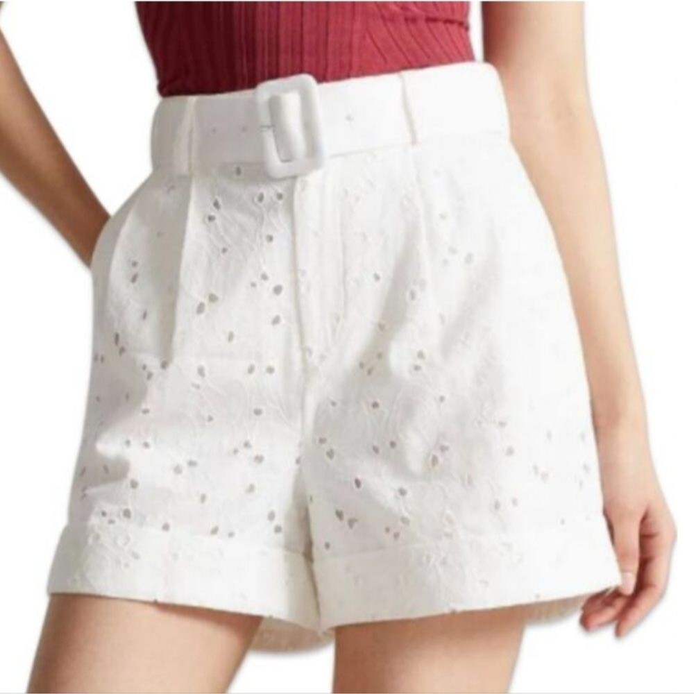 Ted Baker London Suzet Tailored Shorts Belt Sz 0 Eyelet Summer Cottagecore Cuff